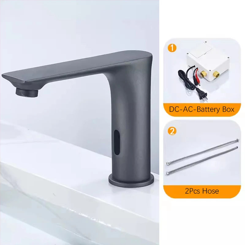 NEW 3 Colors Automatic Sensor Touchless Bathroom Faucet, Modern Basin Faucet for Sink 1 Hole, Waterfall Single Hole Bathroom Sink Faucet Home Bathroom Kitchen Washing Accessories