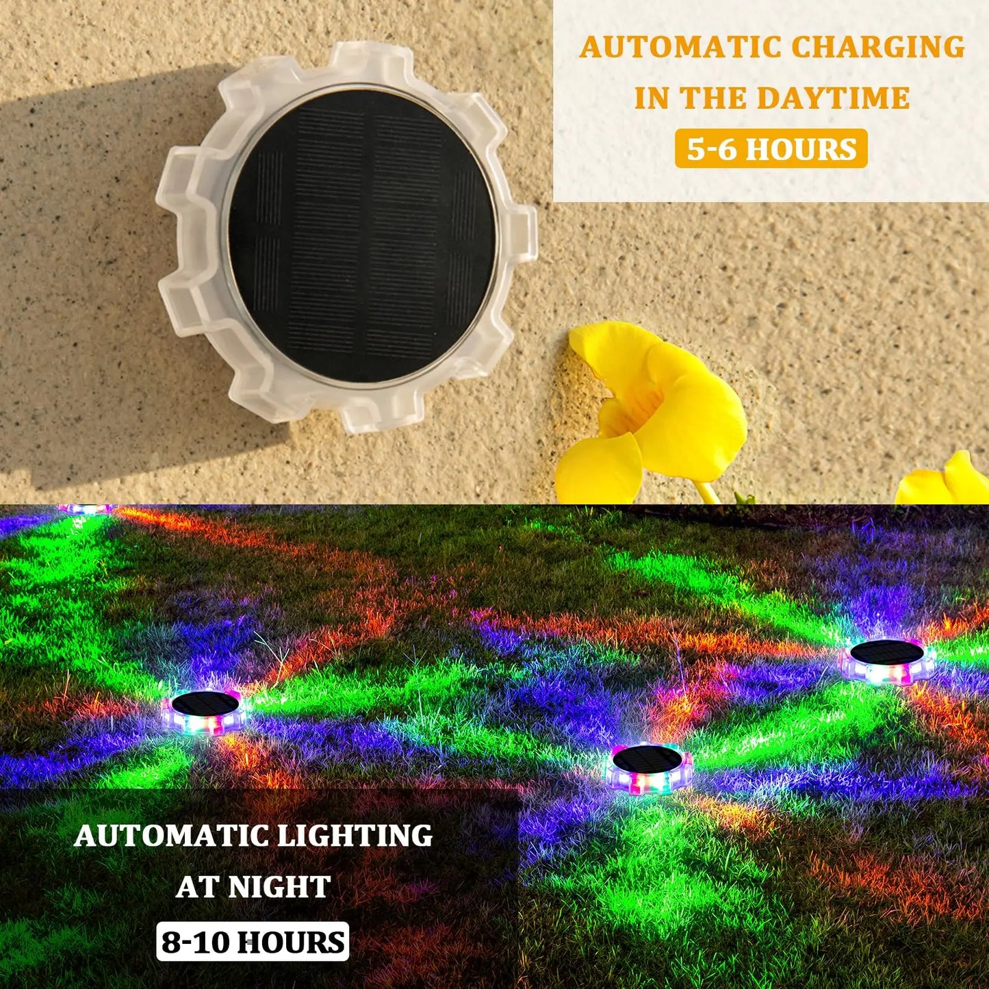 NEW Arrivals 2PCS Set Solar Ground/Wall Lights Outdoor RGB Waterproof 4 Modes Waterproof LED Ground Lights Color Changing for Yard Wall Deck Garden Pathway