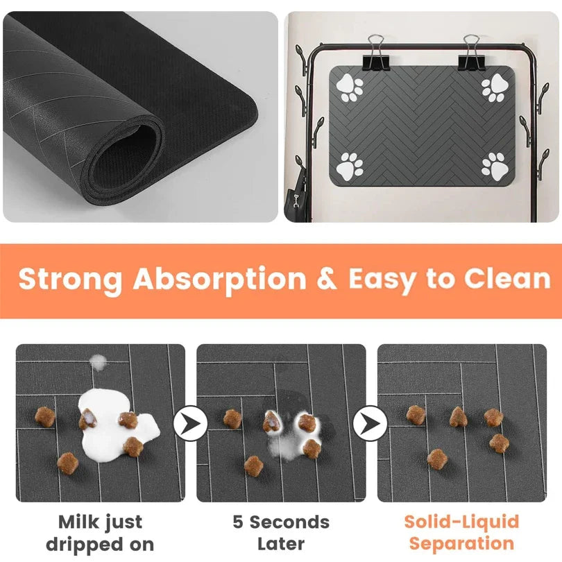 NEW Arrivals 40x60cm Pet Feeding Mat-Absorbent Pet Placemat for Food and Water Bowl, with Waterproof Rubber Backing, Quick Dry Water Mat for Dog Cat