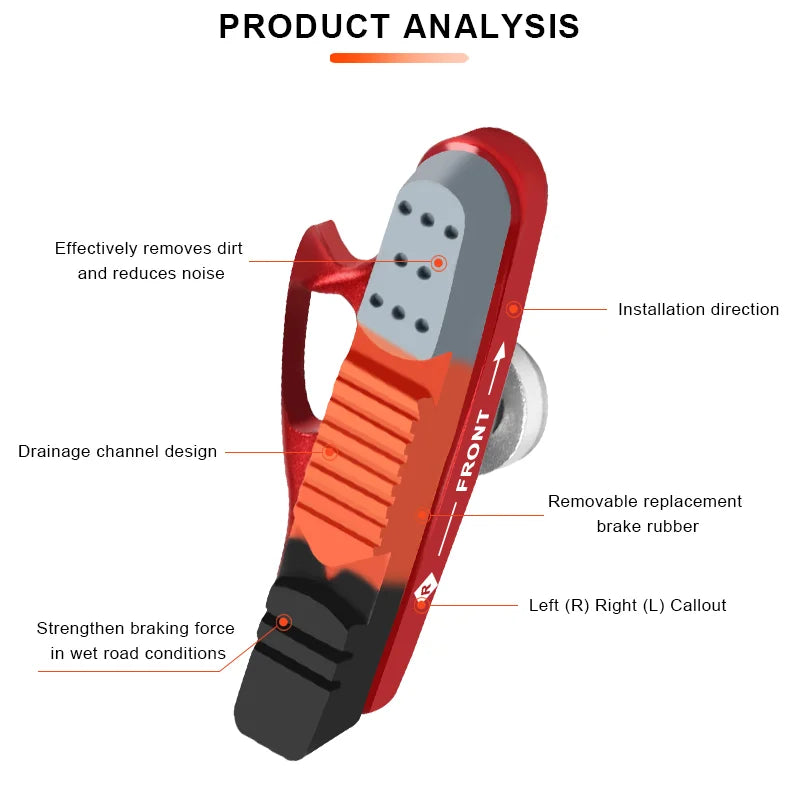 1Pairs Road Bike Brake Pads C-Brake Pad CNC Aluminum Alloy Durable Silence Rubber Bicycle Brake Shoes Cycling Accessories