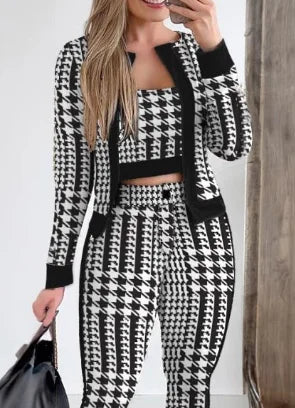 Sets Outfits Women Spring Autumn 3 Piece Set Plaid Print Crop Top & Pants Set With Coat Fashion Casual Elegant Female Set