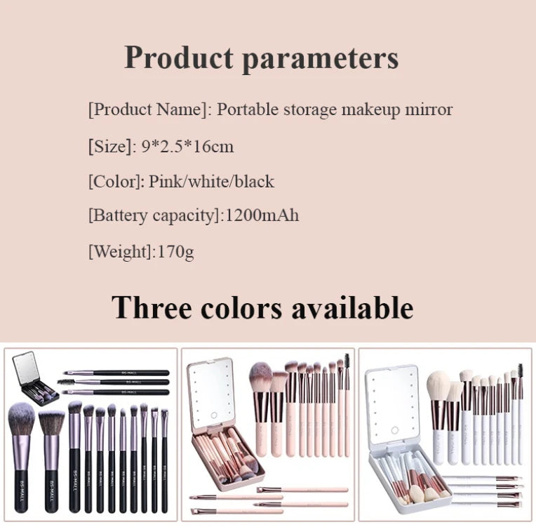 NEW Arrivals Make-Up Mirror Set with Lid Dustproof Organizer Lighted Makeup Brush Set Mirror for Bloggers Outdoor Travel Night Club Women Cosmetic Sets