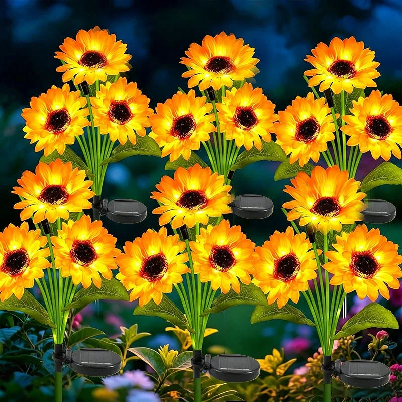 NEW Arrivals 6 PCS Set (36 Heads) Solar Garden Lights Outdoor Solar Sunflower LED Smart Light Sensor Lamp Decor Lawn Lamp for Outside Yard Pathway Garden Lawn Pathway Home Lighting Accessory Sets