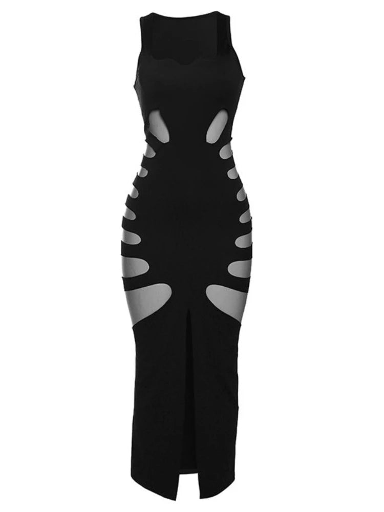 NEW Arrivals UK Size Harajuku Gothic Dark Dress Women Streetwear Cyber Punk Y2K E-Girl Grunge Sexy Hollow Out High Waist Bodycon Dress Female Evening Rave Party Dress