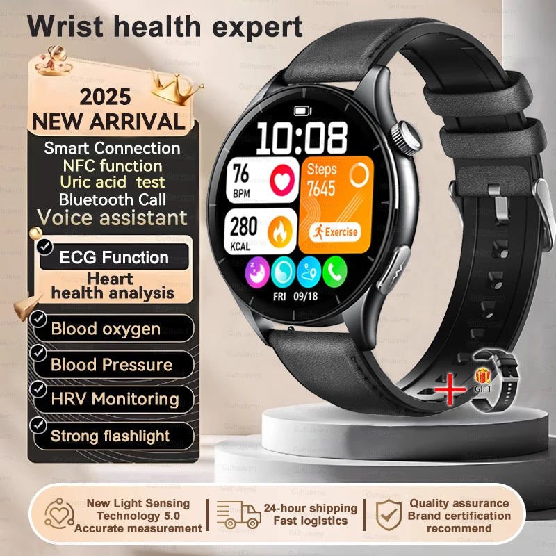 New 1.56 "HD Screen Sapphire Glass Non-Invasive Health Monitoring Smart Watch Laser Measure Blood Fat Uric Acid ECG Smart Watch Women Men Sports Health Care Supplies