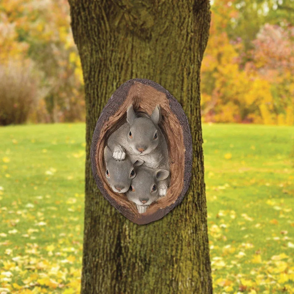 Resin Squirrel Garden Statue Tree Hole Statues Gift Outdoor Courtyard Coffee Shop Ornaments Garden Sculpture Art Decoration