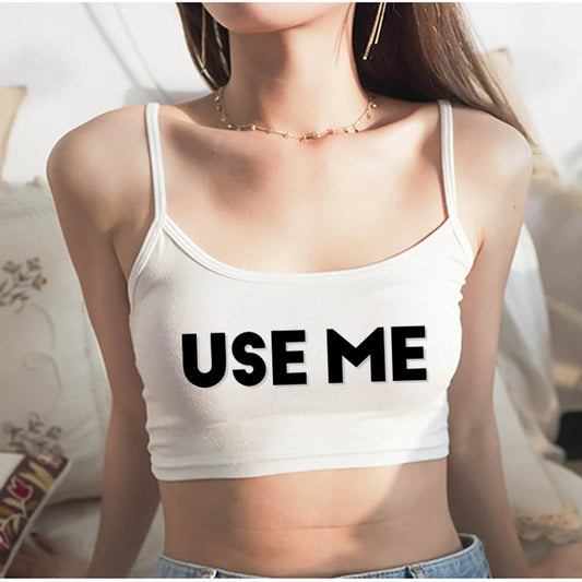 NEW Arrivals 4 Colors Asian Size Women's Sexy Elastic Cotton Camis Sleeveless Short Sexy USE ME Crop Top New Fashion Women's Summer Tank Top Bar