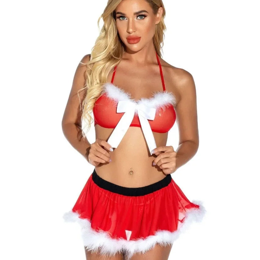 S-3XL Plus Size Sexy Christmas Themed See Through Underwear Role Play Set Erotic Lingerie for Adults Unique Special Use Costume Seductive New Year Eve Sex Party Women Sexy Lingerie Suit