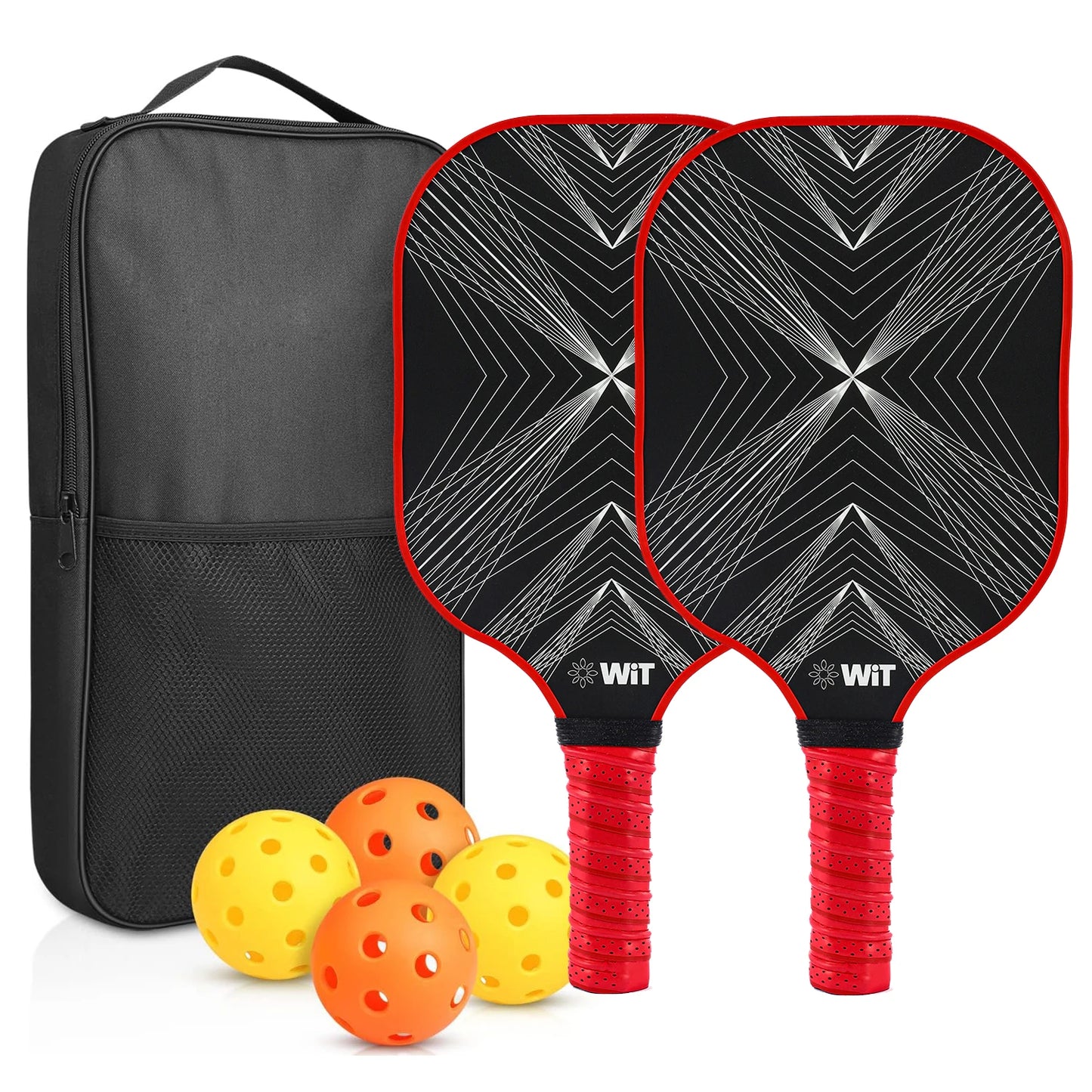 NEW Full Set Professional Fiber Glass Top Quality Pickleball Paddles Set of 2 USAPA Approved Fiberglass Pickle Ball Paddles with 4 Pickle Balls Durable Beach Rackets for Beginners Sports Accessories