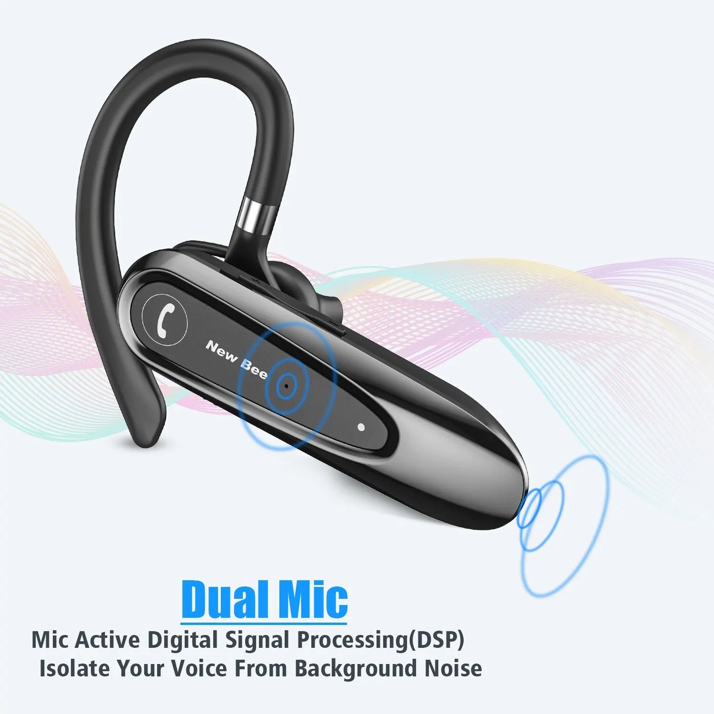 New Bee B45 Bluetooth Earphones 5.0 Headset Wireless Headphones with Dual Mics CVC8.0 Hands-Free Earpiece for Driving/Business