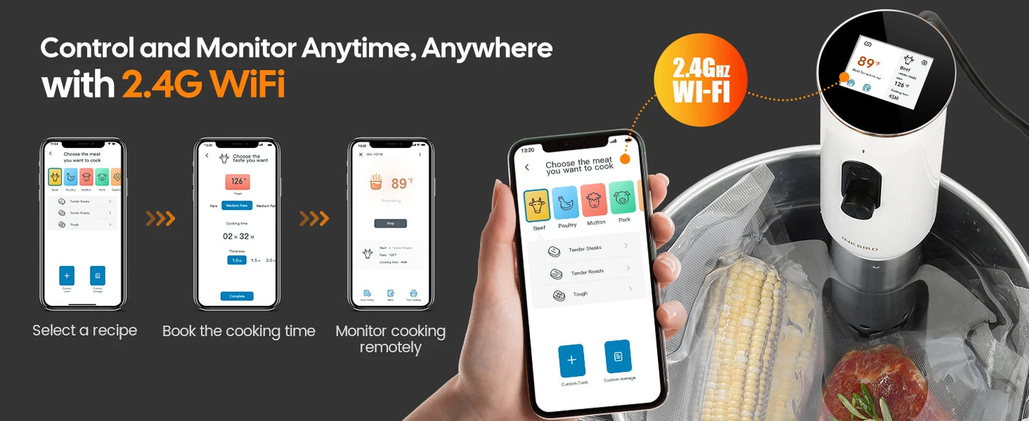 NEW 4 Types 1000W Wi-Fi Mobile Phone App Sous Vide Machine EU Plug Sous Vide Cooker APP Remote Control Recipes Alarms Timer For Cooking Home Appliances Kitchen Accessories