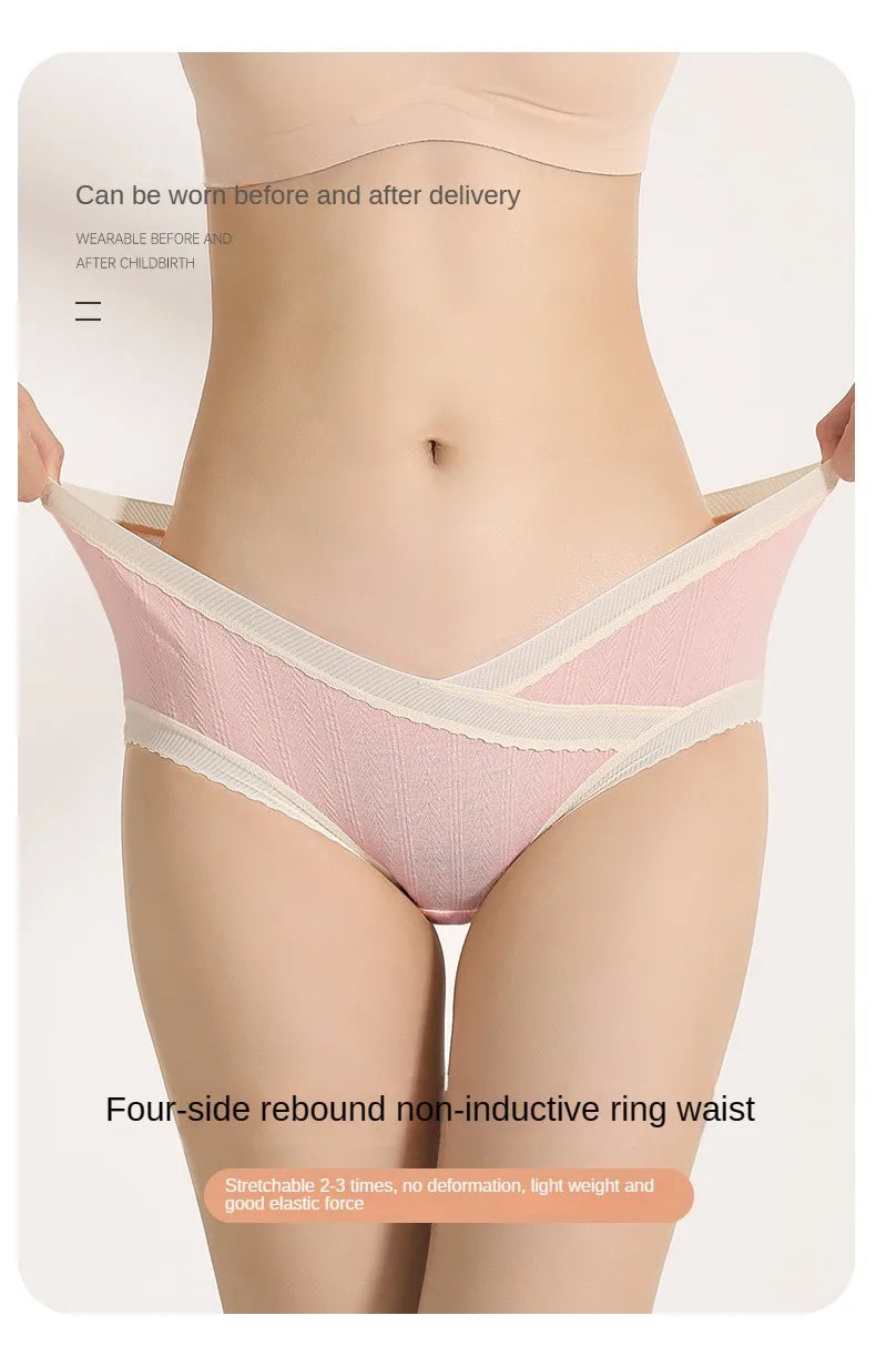 3PCS Set M-2XL Plus Size Soft Cotton Briefs V-Shaped Abdominal Support Under Panties Pregnancy Childbirth Female Underwear Pregnant Woman Women's Panties