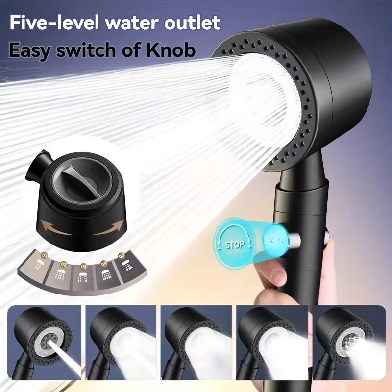 NEW Arrivals 5 Modes Full Set Handheld Powerful Shower Head New High Pressure Water Saving Filter Shower Head With One Button Stop Water Saving High Pressure Home Bathroom Accessories