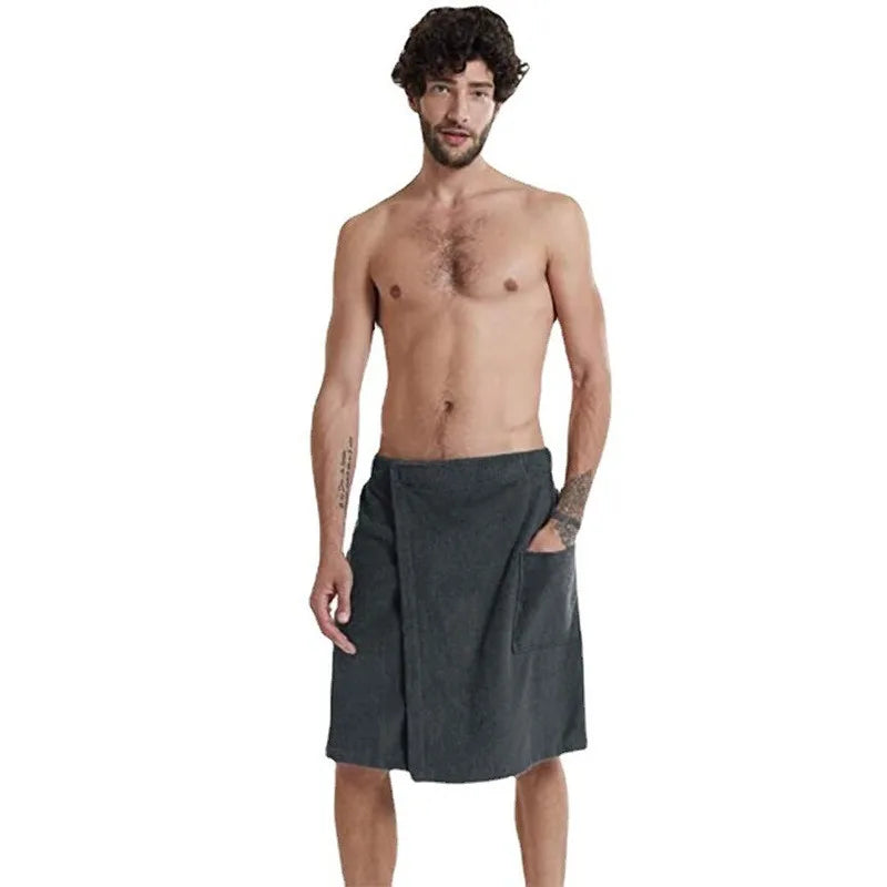 2022 New Arrival Bath Towel Set with Magic Tape Pocket and Wearable Design for Men in Shower Room or Bathhouse