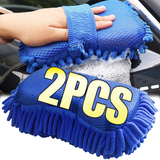 NEW Arrivals 2PCS Set Car Wash Glove Microfiber Chenille Car Wash Sponge Free Care Washing Detailing Brush Pad Multifunction Auto Cleaning Tool Car Supplies
