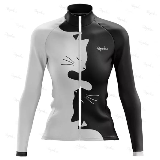 NEW Arrivals S-3XL Plus Size Long-Sleeved Road Bike Cat Pattern Cycling Jersey + Leggings  Summer Quick-Drying Breathable Slim Cycling Long-Sleeved Cycling Jersey Women Sports Apparel Supplies