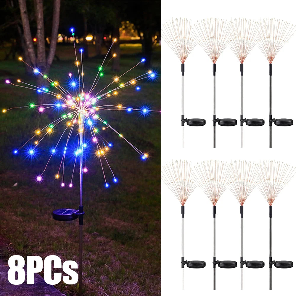 NEW 8PCS Set 200 LED Solar Firework Light Waterproof Outdoor 8 Lighting Modes Fairy String Light Christmas Lawn Lamp Garden Decoration