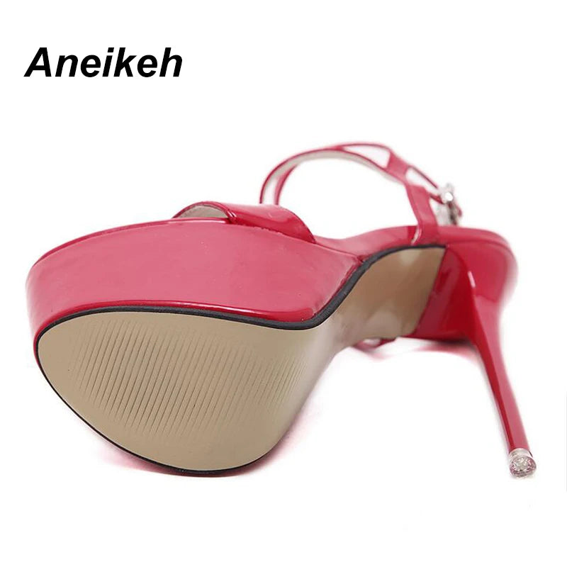 Aneikeh New 2024 Summer Fashion Sandals Sexy Open Toe 16CM High Heels Party Dress Wedding Nightclub Women Shoes Black Red White