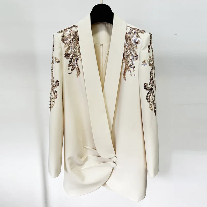 NEW Arrivals UK Size Luxury High Quality Autumn Sequins Evening Short Dress Women Long Sleeve Notched Blazer Suit Coat Evening Wedding Birthday Party Business Dinner Dresses Ladies Luxury Fashion Clothing Supplies