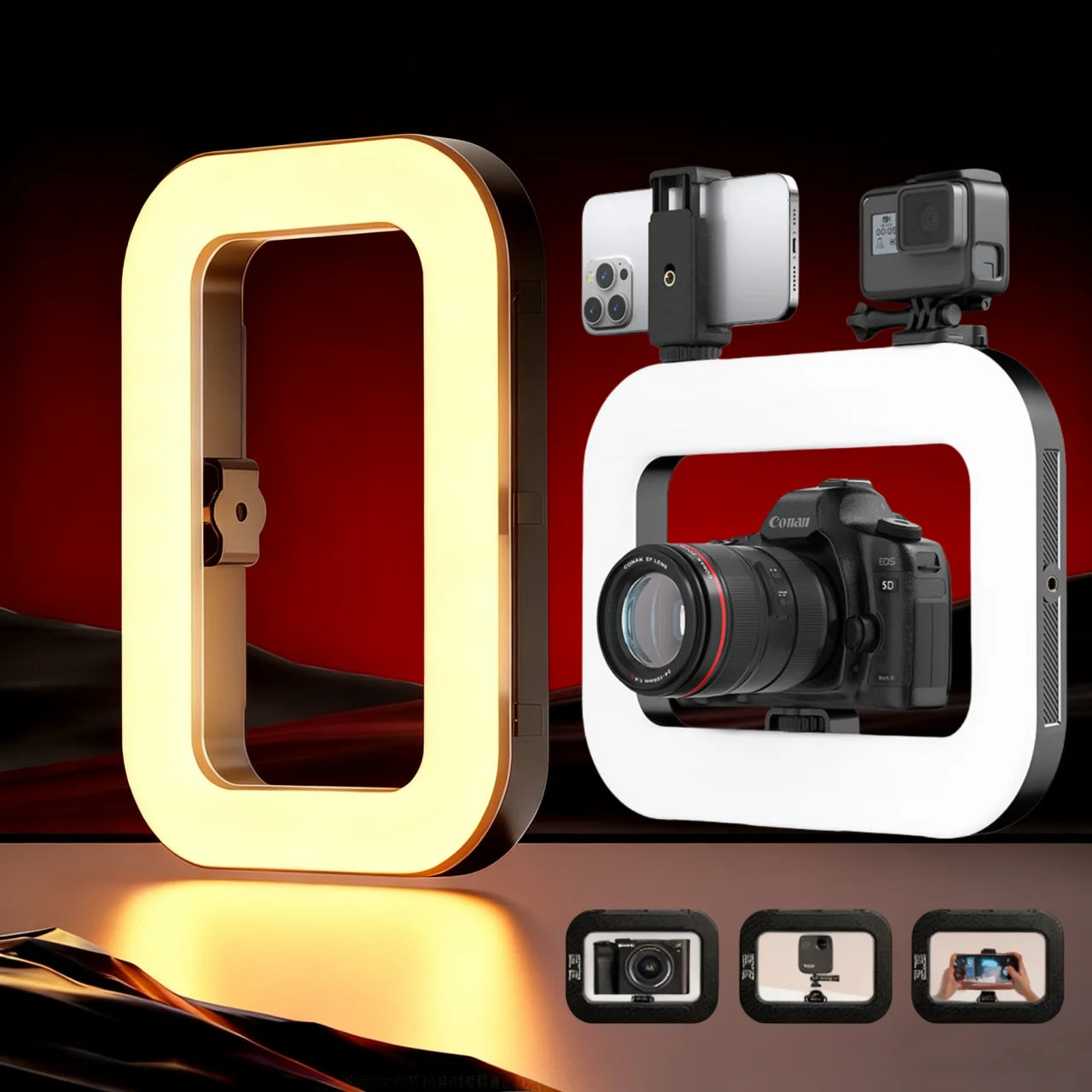New Pink/Black Color + Tripod Handheld Ring LED Rechargeable Fill light Portable Mobile Phone Live Broadcast Photography Desktop Rabbit Cage Selfie Light