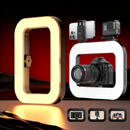 New Pink/Black Color + Tripod Handheld Ring LED Rechargeable Fill light Portable Mobile Phone Live Broadcast Photography Desktop Rabbit Cage Selfie Light