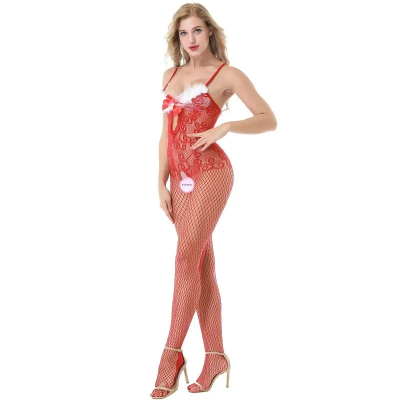 NEW Arrivals Sexy Christmas Costume Sexy Christmas Lingerie Onesie Open-Crotch Net Clothes No Need to Remove Role-playing Uniform Set