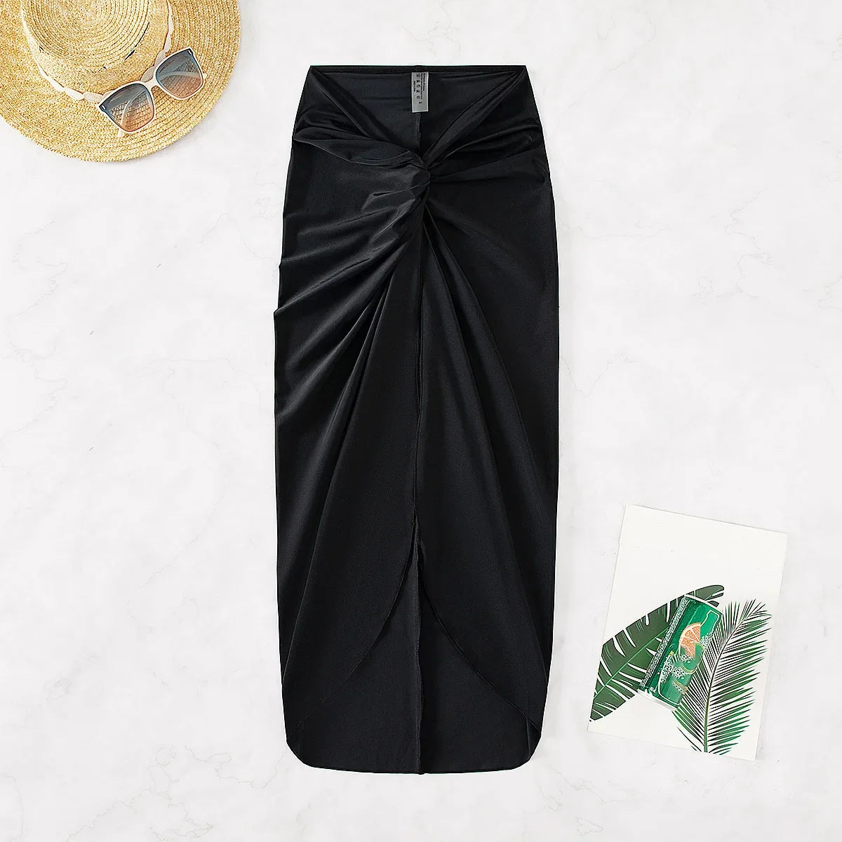 New Pure Black Color Long Split Bikini Cover up Beach Dress Women Sexy Half Skirt Cross Border Fashionable Casual Wear