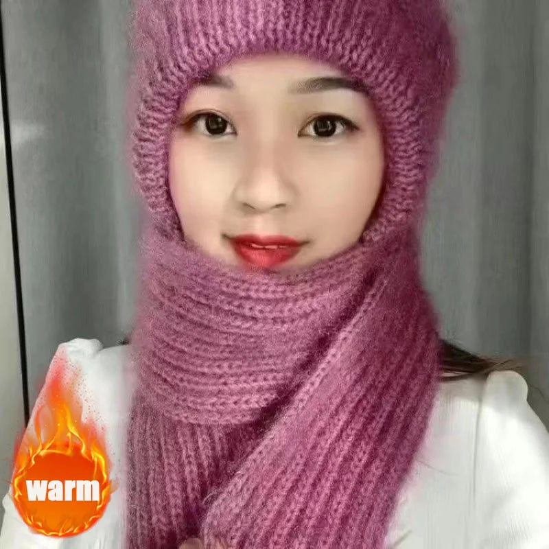 NEW 2 PCS Set 5 Colors Fleece Lined Cycling Beanie Scarf Set Women Thermal Windproof Knit Cap Snow Hood Winter Cold Weather Warm Set Outdoor Skiing Travel Hiking