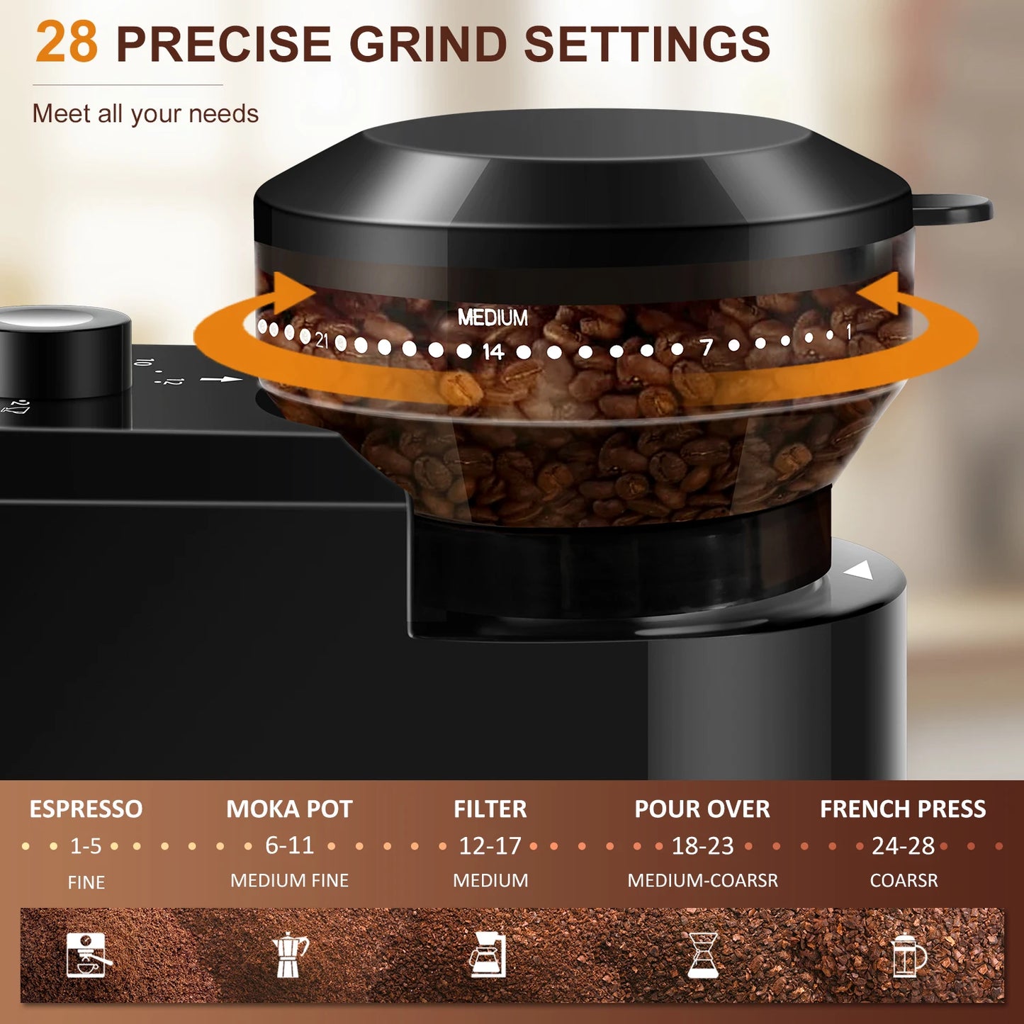 Low-Price Sales are Limited NEW Electric Burr Mill Coffee Grinder Automatic Coffee Bean Grinding With 28 Grind Settings For Espresso French Press Drip 2-12 Cup Travel Outdoor Camping Coffee Machine