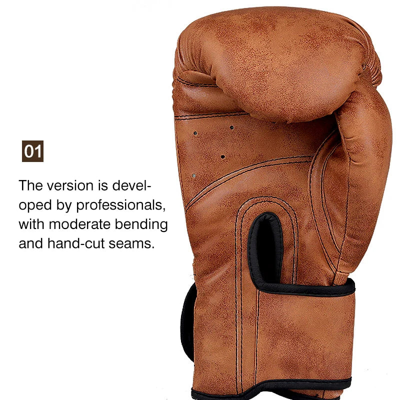 3 Retro Colors Adult Women/Men 8/10/12oz Boks Boxing Gloves Leather MMA Muay Thai Boxing Gloves Mitts Sanda Gym Training Practice  Equipment Sports Accessories