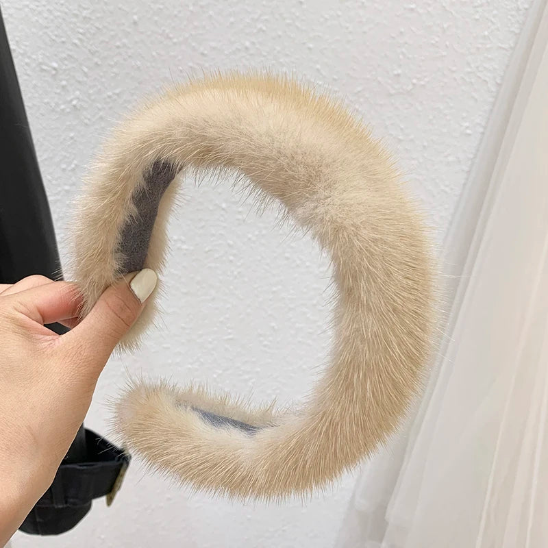 8 Colors  Hot Sale Women Luxury winter 100% Real Mink Fur Headbands High Quality Real Fur Hair Band Lady Fashion Hair Hoop Furry Gift