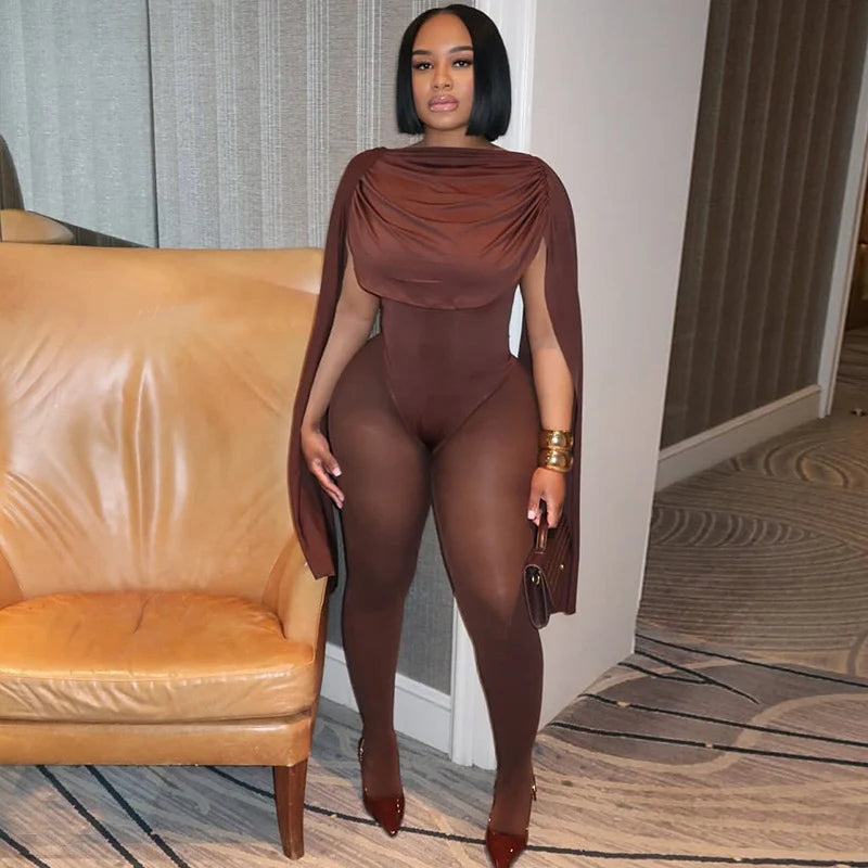 Black/Brown Solid Patchwork Bandage Ruched Jumpsuit Woman Elegant Sleeveless Stretch Sheath Evening Romper Women Jumpsuits Combination Femme