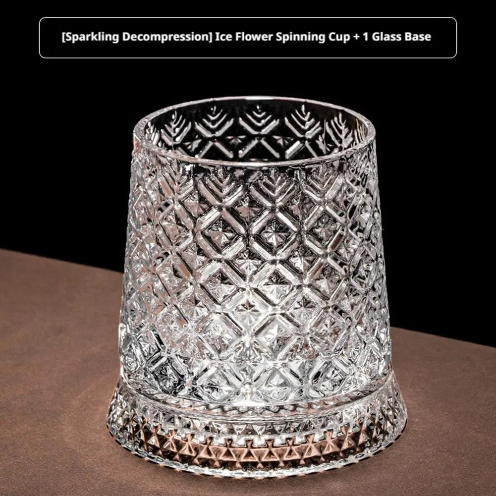NEW 280ml Crystal Luxury Elegant Liquor Cup Rotating Whiskey Porcelain Glass Crystal Bottom Diamond Ice Flower Bubble Pattern Spinner Home Barware Glass Cup