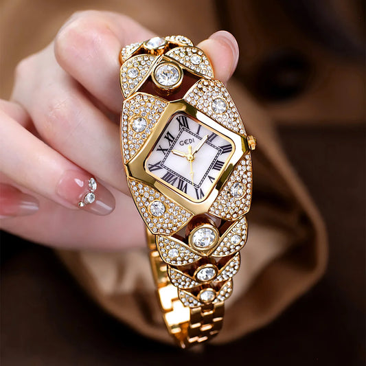 NEW 4 Colors Women Watch Light Luxury Brand Diamond Inlaid Bracelet Watches Waterproof Ladies Fashion Quartz Clock Wristwatch Gift for Girlfriend Mistress Wife Ladies Luxury Jewelry Supplies