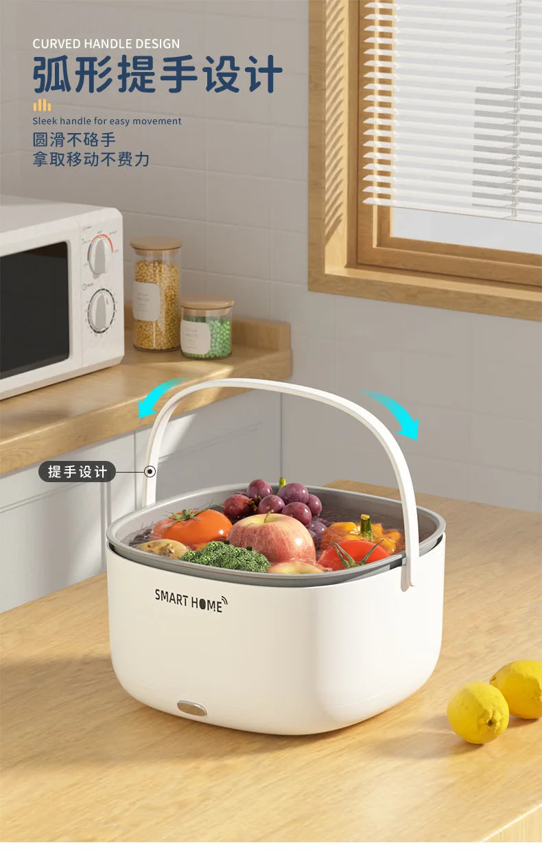 Ultrasonic Vegetable Washing Disinfection Sterilizing Machine Household Food Remove Pesticide Residues Washer Kitchen Fruit Dirt Cleaning Purifier Basket Korean Household Appliances