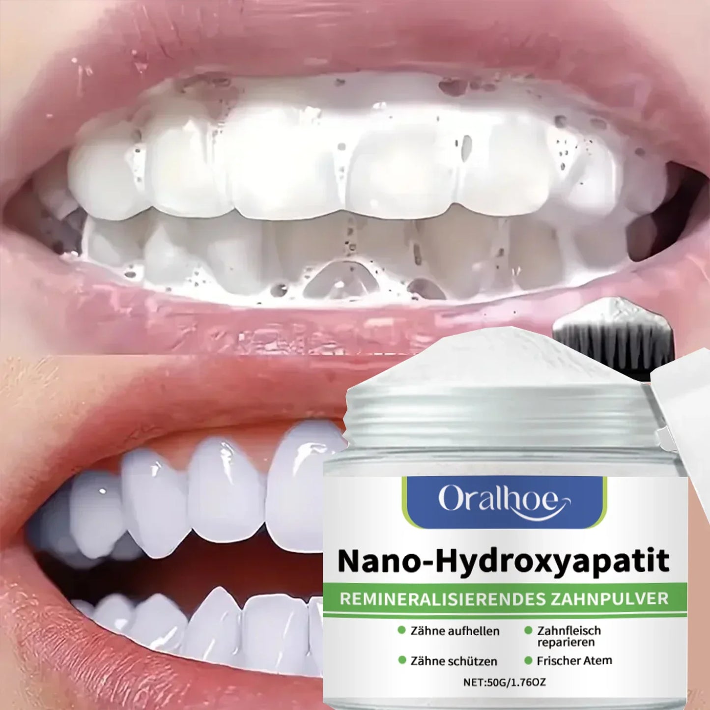 Buy 10 Get 12 Free  Whitening Tooth Powder with 10% Hydroxyapatite - Remineralizing, Cool Mint, Enamel Repair & Fresh Breath Oral Hygiene Sets Dental Supplies