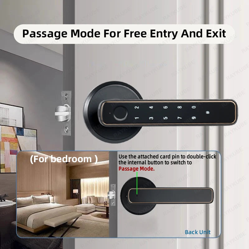 TUYA Digital Fingerprint Door Lock Electronic Lock with Password/Key/Smart Life/TUYA APP Remote Unlock For Bedroom