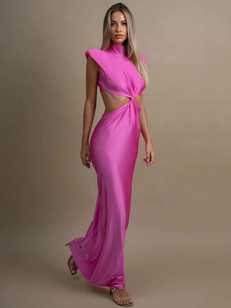 NEW Arrivals Luxury Hollow Out Turtleneck Sexy Maxi Dress For Women Female Solid Sleeveless Bodycon Tank Dresses Evening Night Club Party Dress Girls Ladies Luxury Fashion Clothing Supplies