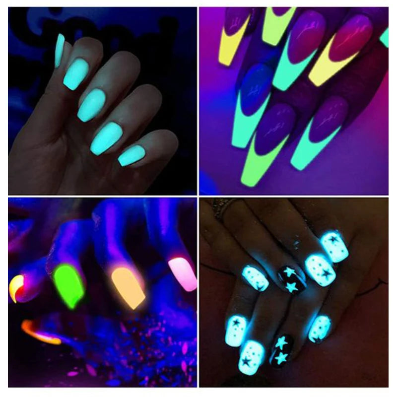 6PCS/SET Luminous Nail Glitter Powder Glow In The Dark Green Orange Neon Pigment Dust Fluorescence Luminescent Manicure Decor