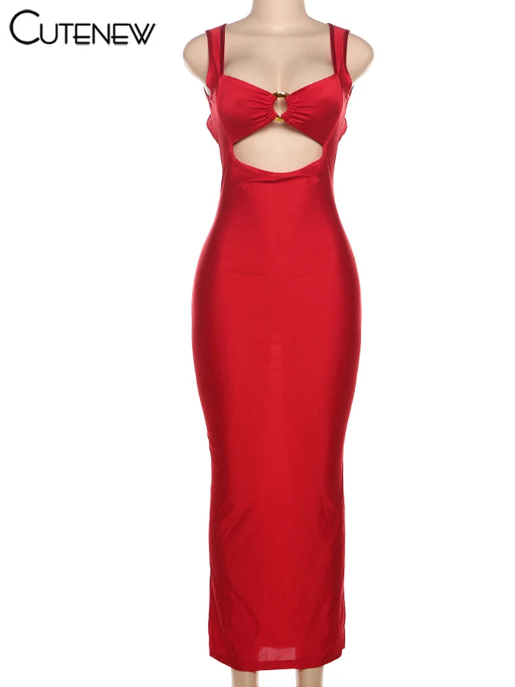 Low-Price Sales are Limited NEW Solid Elegant Women Maxi Dress Classic Elegant Hollow Out Backless Sleeveless Sheath Female Simple Sexy Frock Evening Beach Nightclub Party Dress Girls Ladies Sexy Fashion Clothing Supplies