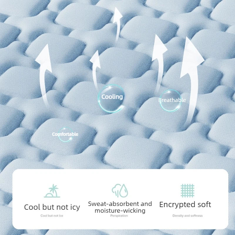 3 PCS Set New Summer Cooling Thicken Natural Latex Filling Summer Mat for Bed Cooling Feel Mattress Cover Bed Pad Pillowcase Ice Silk Bedsheet Set Home Bedding Supplies