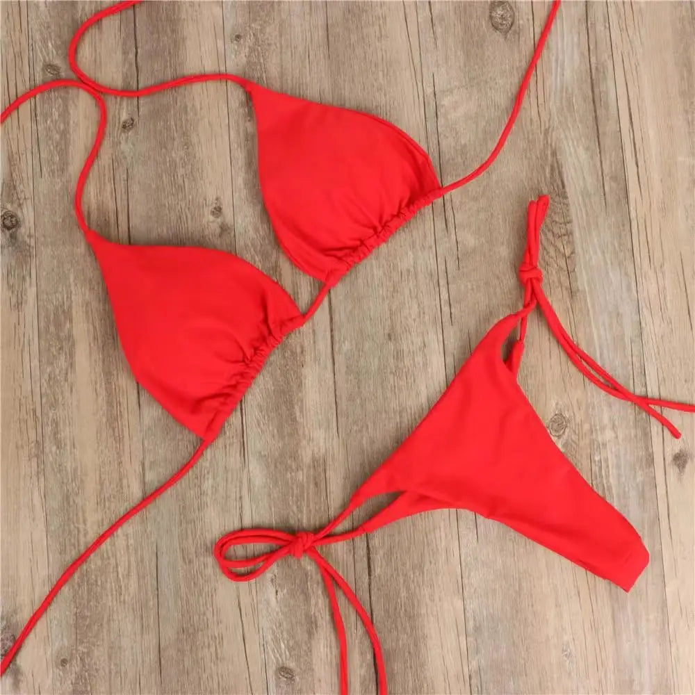 NEW 2PCS Set S-XL 6 Colors Summer Sexy Swimsuit Women Sexy Bikini Set Push-Up Padded Bra Thong Swimwear Beachwear Bathing Suit Female Sexy Swimsuits