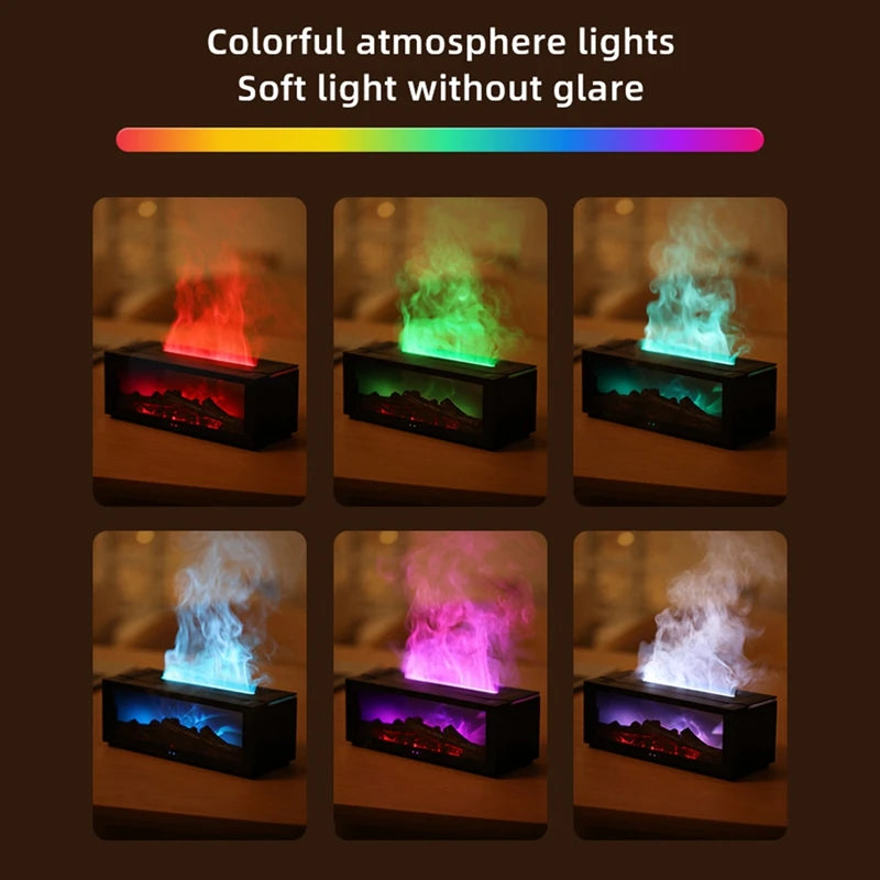 Flame Aromatherapy  Diffuser  Fireplace Essential Oil Air Cleaning Diffuser Air Humidifier Cool Mist With Realistic Fire Night Lights Home Bedroom Living Room Office Decoration Supplies