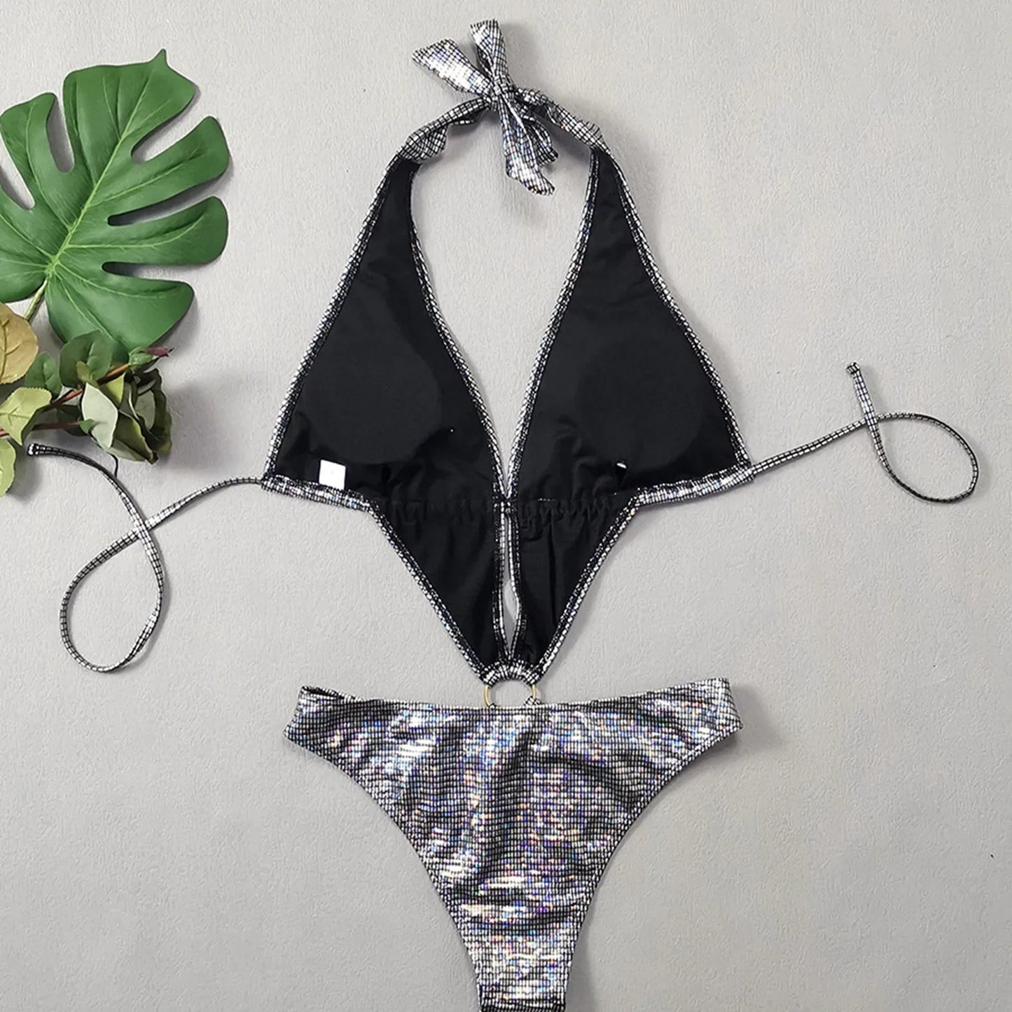 New Sexy Sliver Glitter One Piece Swimsuit Swimming Suit For Women Monokini Bodysuits High Cut Bathing Suits Swimwear