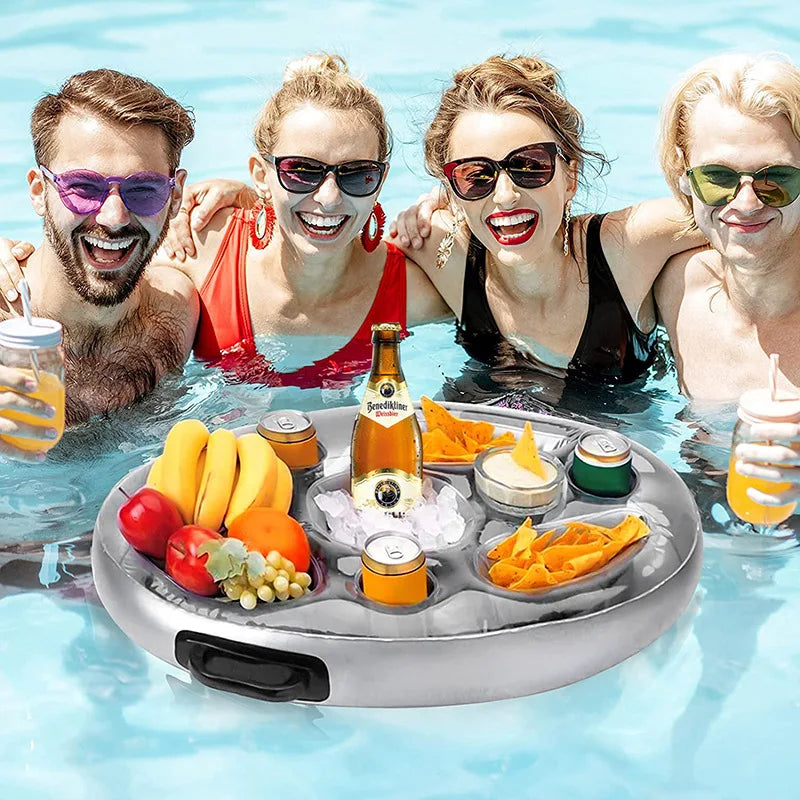 NEW 3 Colors  Inflatable Ice Bar Swimming Pool Beach Party Drink Cup Holder PVC Inflatable Fruit Tray Multifunctional Water Inflatable Cup Holder Summer Holiday Supplies