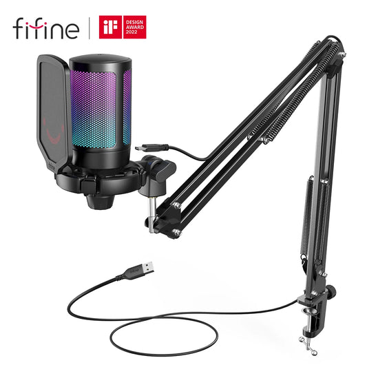 RGB USB Gaming Microphone Kit for PC,PS4/5 Condenser Cardioid Mic Set with Mute Button/RGB /Arm Stand,for Streaming Video-A6T