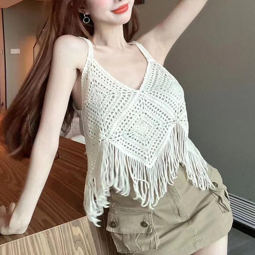 Cotton Crochet Camisole New Boho Crochet Knitted Small Vest Tops Summer