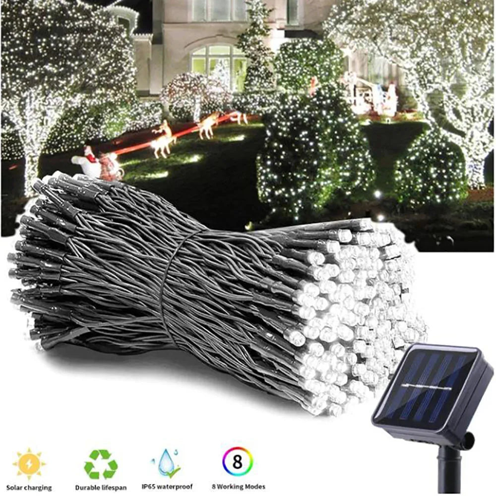 22M-300LED/32M-300LED Solar Powered Outdoor Fairy Lights IP65 Waterproof 8 Lighting Modes Suitable for Christmas Decoration Wedding Decoration Accessories Supplies