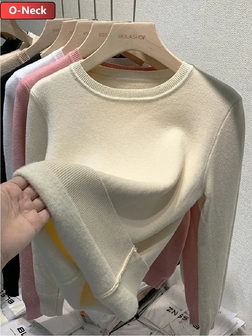 NEW Arrivals Sweater For Women Winter Thicken Turtleneck Slim Knit Pullover New Warm Plush Velvet Lined Knitwear Jumper Tops Casual Female Girls Luxury Fashion Clothing Supplies