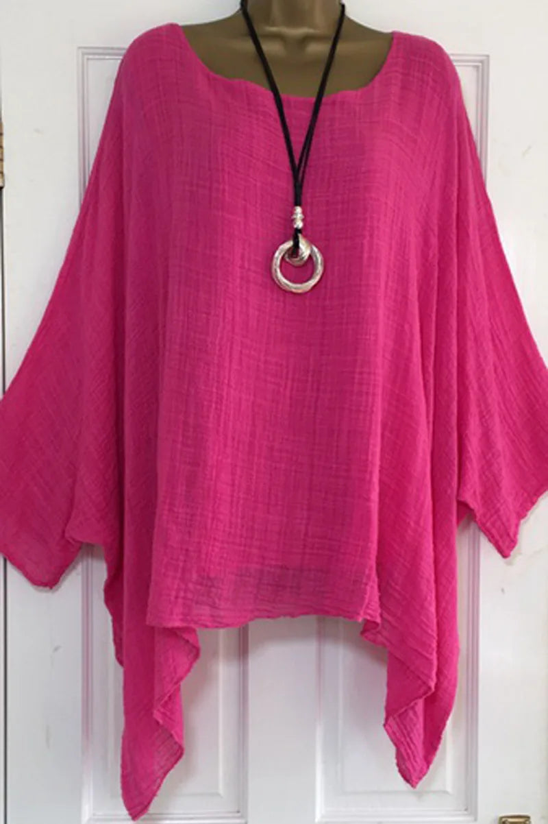 Plus Size Autumn Women s Clothing Fashion Batwing Sleeve Solid Color Loose O-Neck 3/4 Sleeve Casual Elegance Femme Blouse Ladies Top
